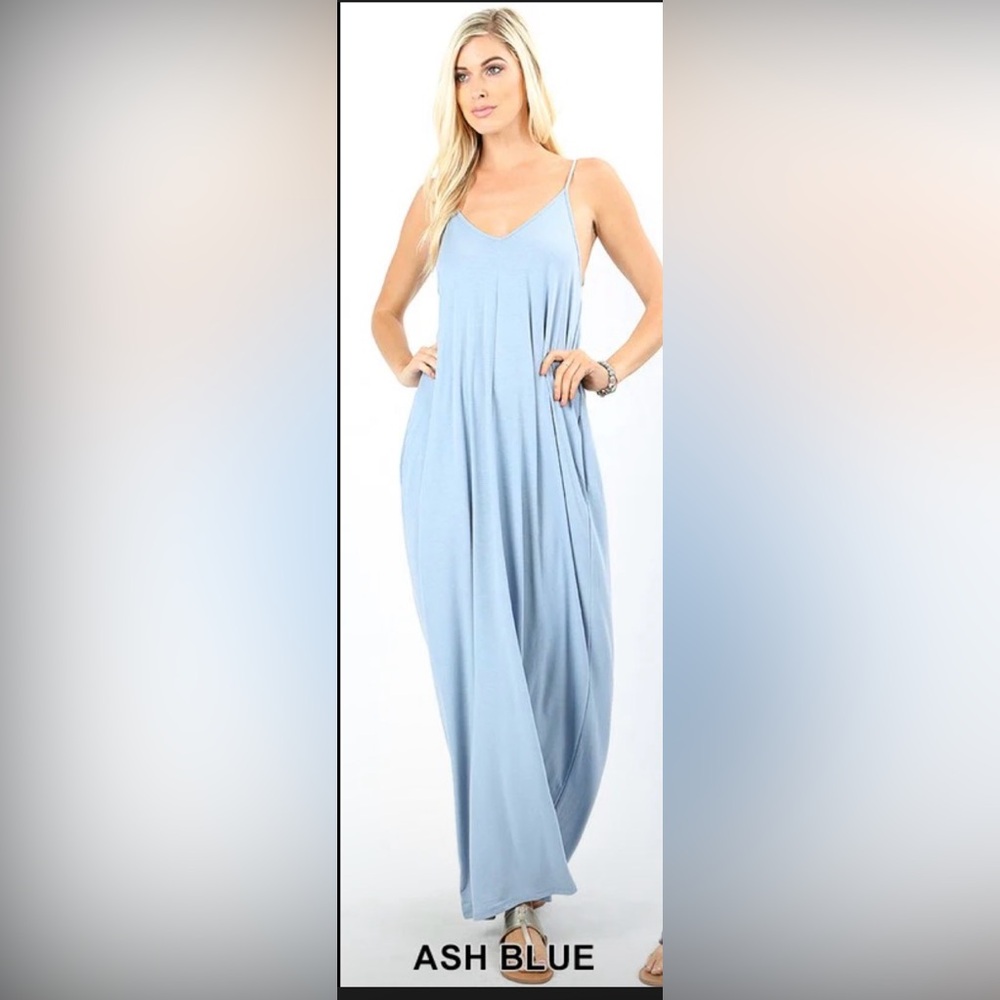 Zenana Women's V-Neck Cami Maxi Dress with Side Pockets